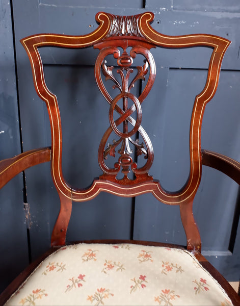 Antique Mahogany Fireside Library Reading Parlour INLAID Elbow Occasional Chair