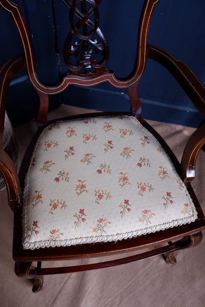 Antique Mahogany Fireside Library Reading Parlour INLAID Elbow Occasional Chair