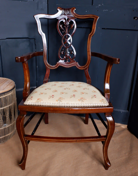 Antique Mahogany Fireside Library Reading Parlour INLAID Elbow Occasional Chair