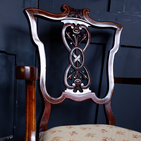 Antique Mahogany Fireside Library Reading Parlour INLAID Elbow Occasional Chair