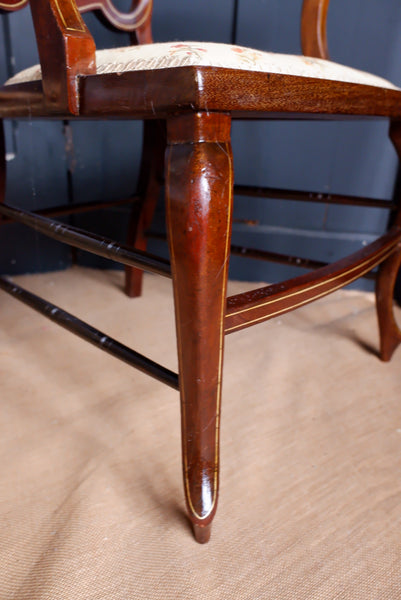 Antique Mahogany Fireside Library Reading Parlour INLAID Elbow Occasional Chair