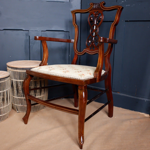 Antique Mahogany Fireside Library Reading Parlour INLAID Elbow Occasional Chair