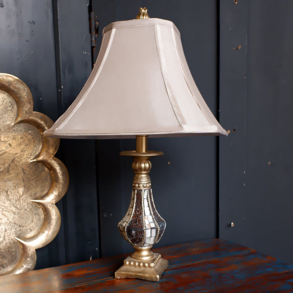 Bedside Table Lamp Ornate Mother Of Pearl & Glass Light w/Shade