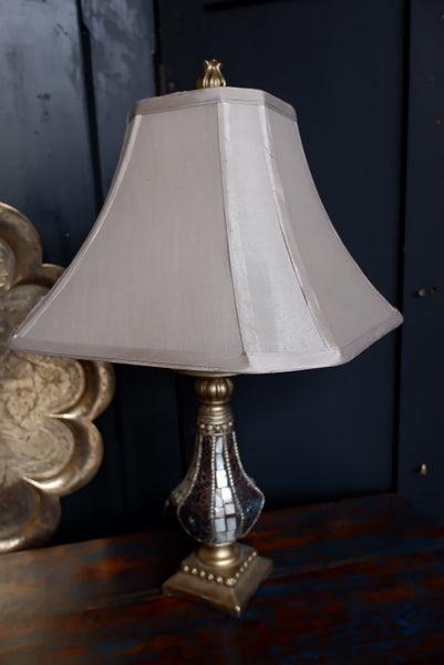 Bedside Table Lamp Ornate Mother Of Pearl & Glass Light w/Shade