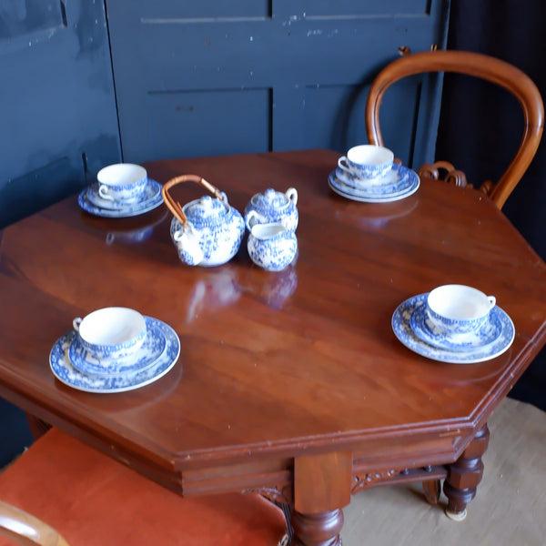 Antique Blue & White 19 Piece Porcelain Cups & Saucers & Tea Set Cherry Blossom