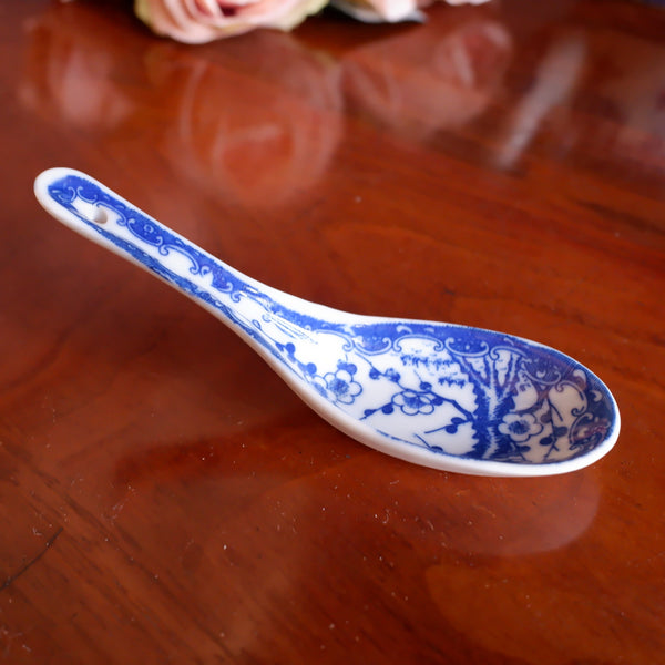Antique Bone China Blue & White Porcelain Serving SPOON In Cherry Blossom Japanese