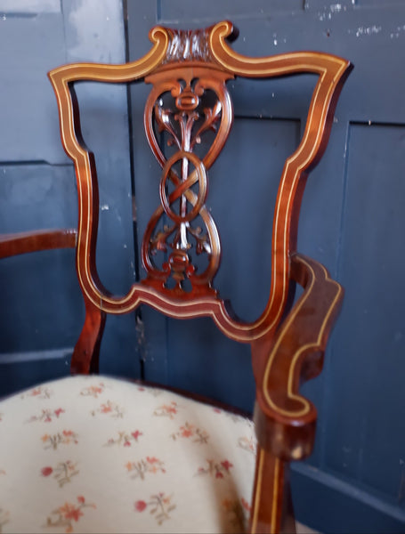 Antique Mahogany Fireside Library Reading Parlour INLAID Elbow Occasional Chair