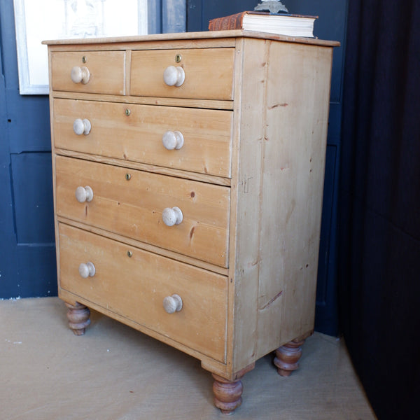 ANTIQUE Victorian PINE Wood Shabby Chic Rustic Chest of 2 Over 3 Unit 5 Drawers