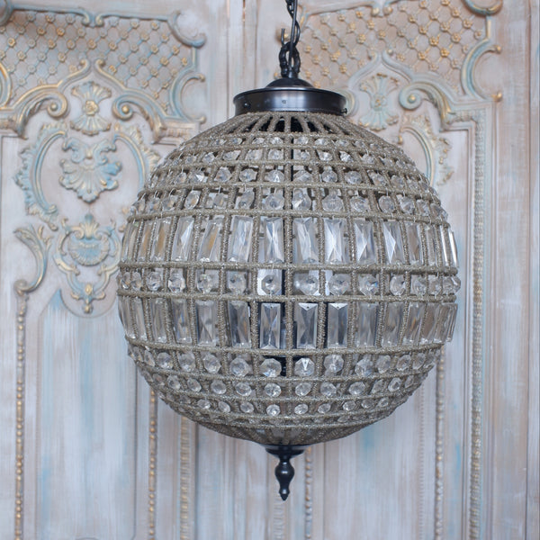 Antique French Style Large Round Ball CUT GLASS Crystal Chandelier Ceiling Light