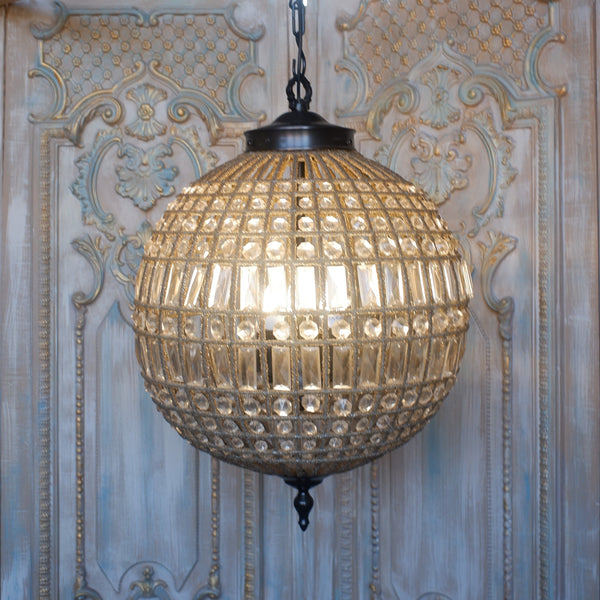 Antique French Style Large Round Ball CUT GLASS Crystal Chandelier Ceiling Light