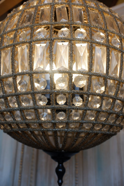 Antique French Style Large Round Ball CUT GLASS Crystal Chandelier Ceiling Light