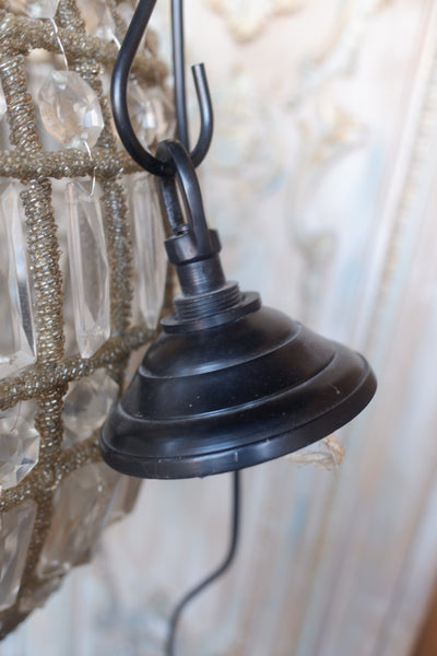 Antique French Style Large Round Ball CUT GLASS Crystal Chandelier Ceiling Light