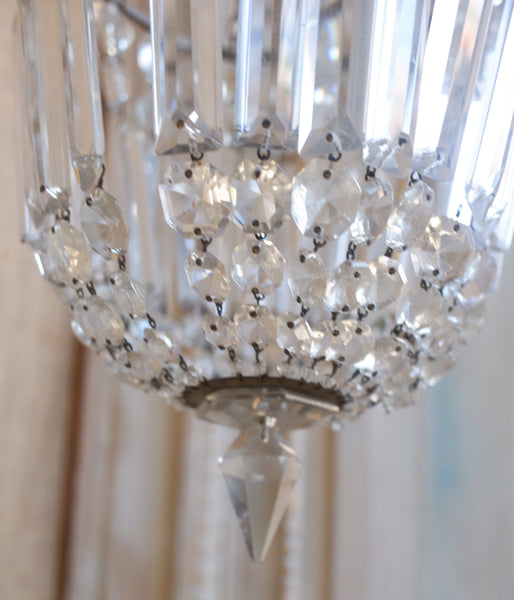 Antique French LEAD Crystal Glass Bag Chandelier Brass Pendant Ceiling Light