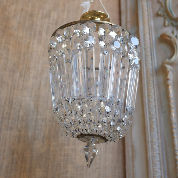 Antique French LEAD Crystal Glass Bag Chandelier Brass Pendant Ceiling Light