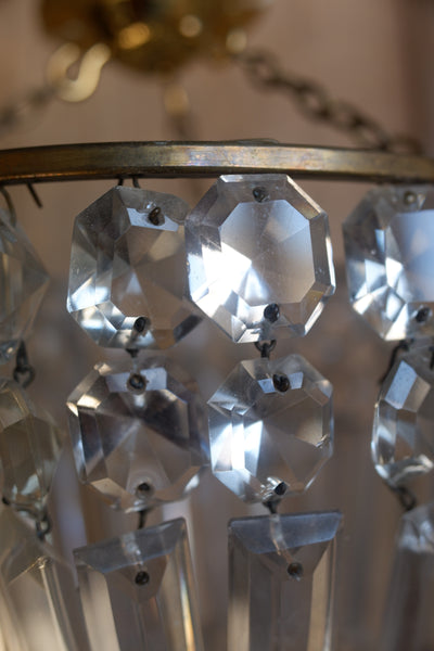 Antique French LEAD Crystal Glass Bag Chandelier Brass Pendant Ceiling Light