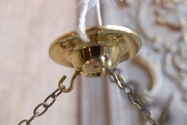 Antique French LEAD Crystal Glass Bag Chandelier Brass Pendant Ceiling Light