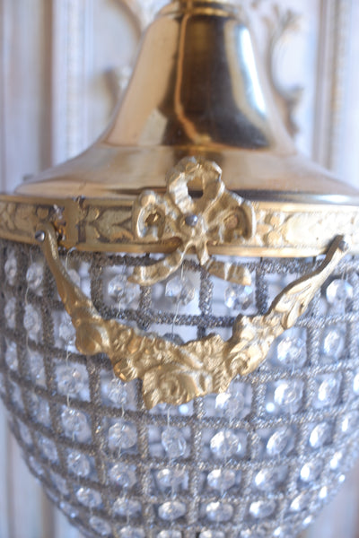 Vintage French Empire Style ACORN Crystal Cut Glass Bag Chandelier Pendant Ceiling Light