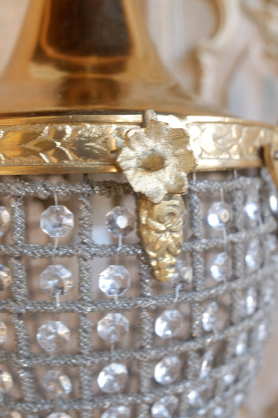 Vintage French Empire Style ACORN Crystal Cut Glass Bag Chandelier Pendant Ceiling Light