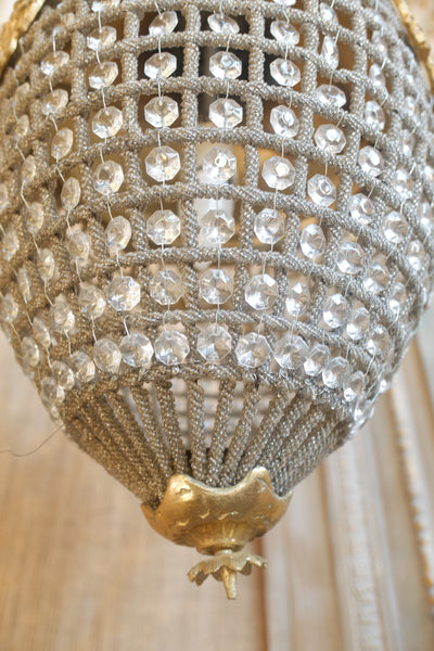 Vintage French Empire Style ACORN Crystal Cut Glass Bag Chandelier Pendant Ceiling Light