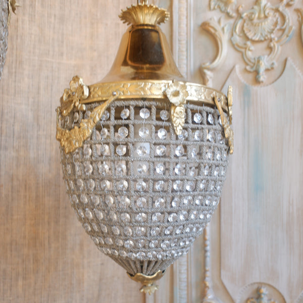 Vintage French Empire Style ACORN Crystal Cut Glass Bag Chandelier Pendant Ceiling Light