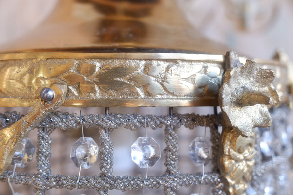 Vintage French Empire Style ACORN Crystal Cut Glass Bag Chandelier Pendant Ceiling Light