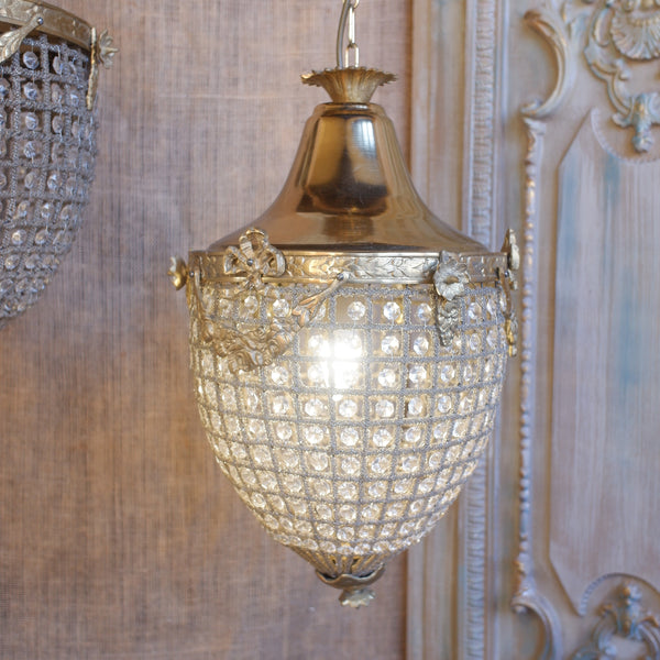 Vintage French Empire Style ACORN Crystal Cut Glass Bag Chandelier Pendant Ceiling Light