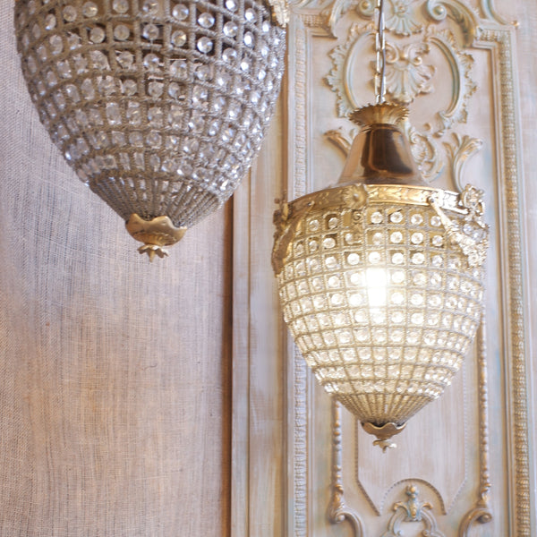 Vintage French Empire Style ACORN Crystal Cut Glass Bag Chandelier Pendant Ceiling Light