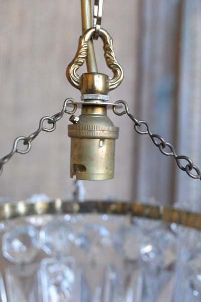 Antique French LEAD Crystal Glass Bag Chandelier Brass Pendant Ceiling Light