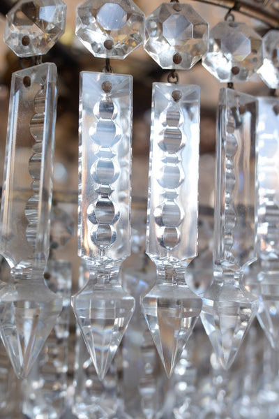 Antique French Empire Brass 5 Arm Large LEAD Crystal Chandelier Pendant Ceiling Light