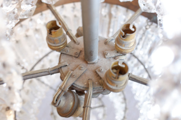 Antique French Empire Brass 5 Arm Large LEAD Crystal Chandelier Pendant Ceiling Light