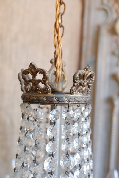 Antique French Empire Brass 5 Arm Large LEAD Crystal Chandelier Pendant Ceiling Light