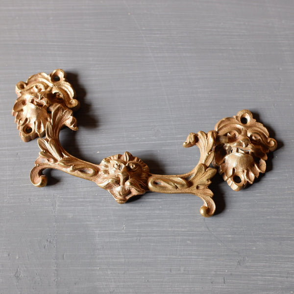 Antique Victorian BRASS Gold Drawer Handles Green Man Jacobean Style