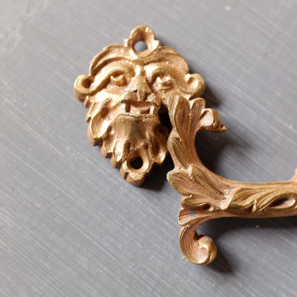 Antique Victorian BRASS Gold Drawer Handles Green Man Jacobean Style