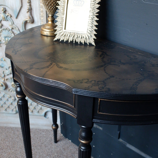Vintage Shabby Chic Painted Lamp Sofa HALF MOON Black Hall Table
