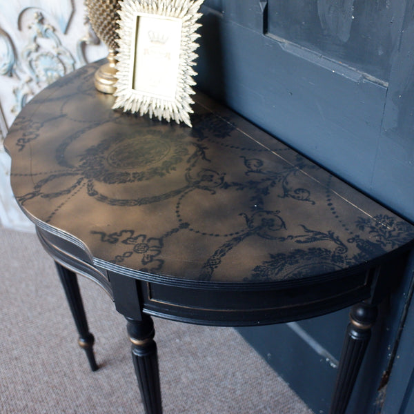 Vintage Shabby Chic Painted Lamp Sofa HALF MOON Black Hall Table