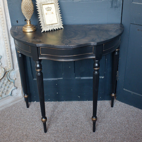Vintage Shabby Chic Painted Lamp Sofa HALF MOON Black Hall Table