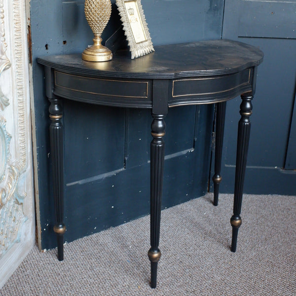 Vintage Shabby Chic Painted Lamp Sofa HALF MOON Black Hall Table