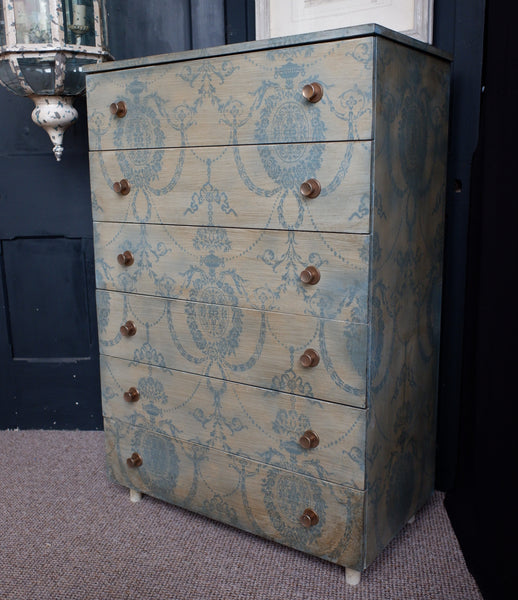 Vintage French Style Farrow & Ball Painted Tall Chest of 6 Drawers Unit Cabinet