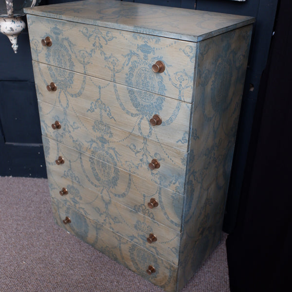 Vintage French Style Farrow & Ball Painted Tall Chest of 6 Drawers Unit Cabinet