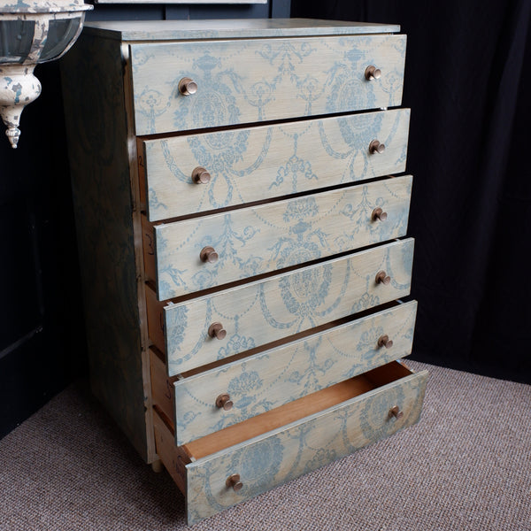 Vintage French Style Farrow & Ball Painted Tall Chest of 6 Drawers Unit Cabinet