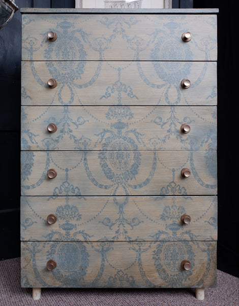 Vintage French Style Farrow & Ball Painted Tall Chest of 6 Drawers Unit Cabinet