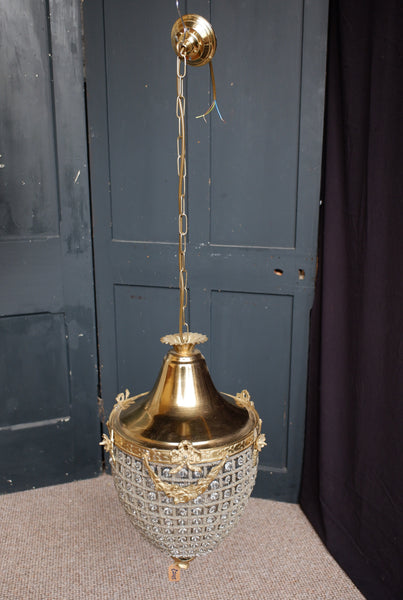 Vintage French Empire Style ACORN Crystal Cut Glass Bag Chandelier Pendant Ceiling Light