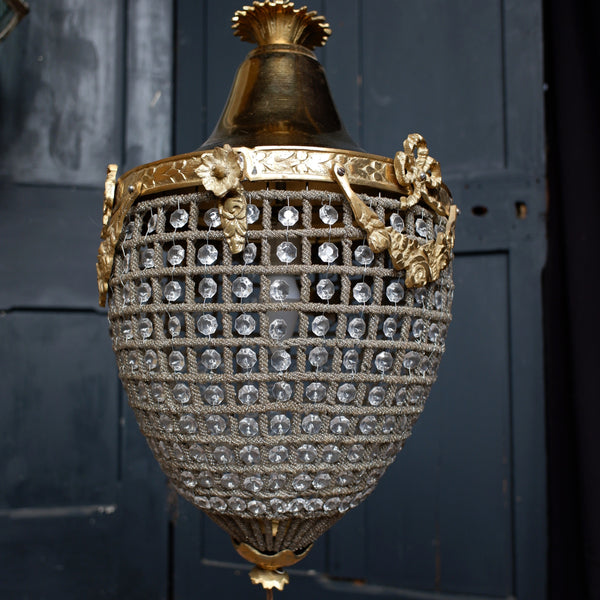 Vintage French Empire Style ACORN Crystal Cut Glass Bag Chandelier Pendant Ceiling Light