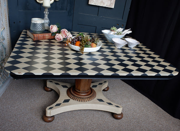 Antique Georgian/Victorian Tilt Top Rectangular Painted Harlequin Rustic Bespoke Dining Table