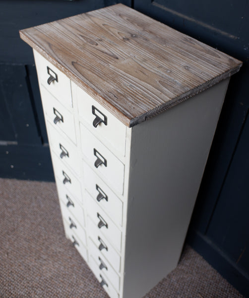 New Cream Vintage Retro Rustic Industrial Apothecary Multi Chest of 14 Drawers