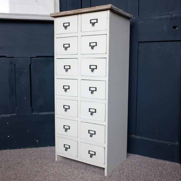 New Cream Vintage Retro Rustic Industrial Apothecary Multi Chest of 14 Drawers