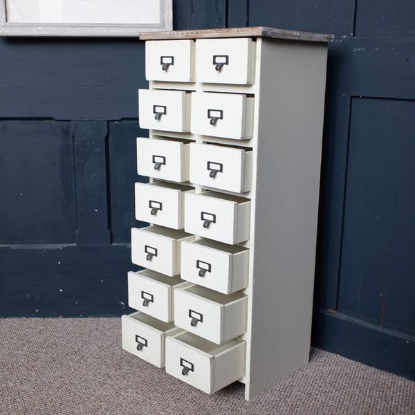 New Cream Vintage Retro Rustic Industrial Apothecary Multi Chest of 14 Drawers