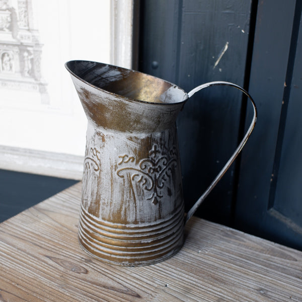 NEW French Metal Rustic Large Vintage Shabby Chic Watering Jug Vase Planter Pot