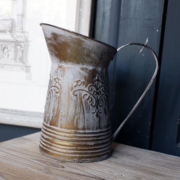 NEW French Metal Rustic Large Vintage Shabby Chic Watering Jug Vase Planter Pot