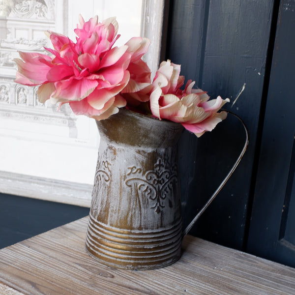 NEW French Metal Rustic Large Vintage Shabby Chic Watering Jug Vase Planter Pot